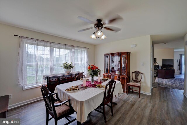 13 Kennison Ln, Dover, DE 19901 - dining space featuring baseboards, a ceiling fan, and wood finished floors
