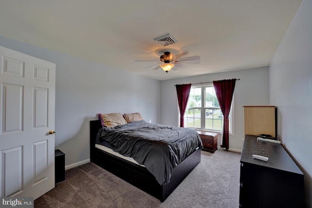 bedroom featuring ceiling fan and carpet flooring