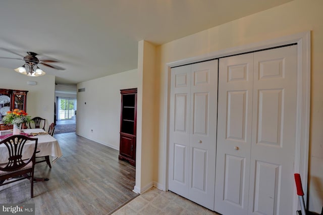 interior space featuring ceiling fan and light hardwood / wood-style floors