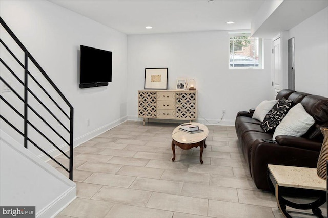 living room featuring light tile patterned floors