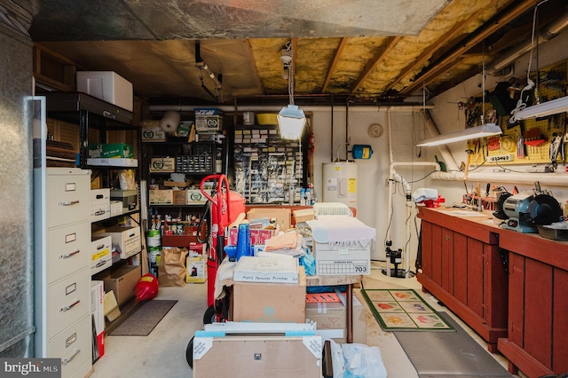 storage area with water heater