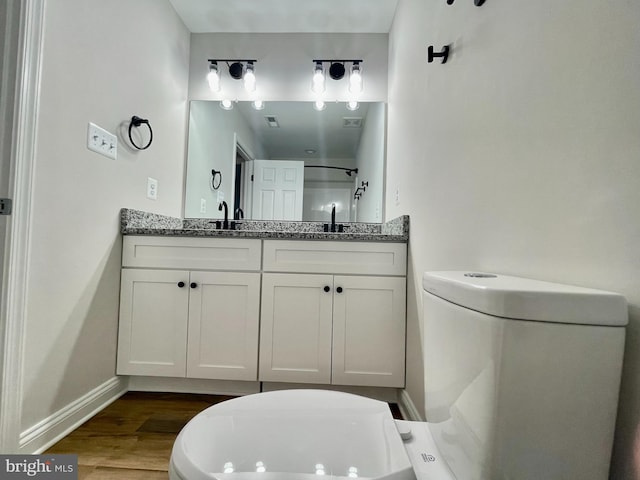 bathroom with vanity and wood-type flooring