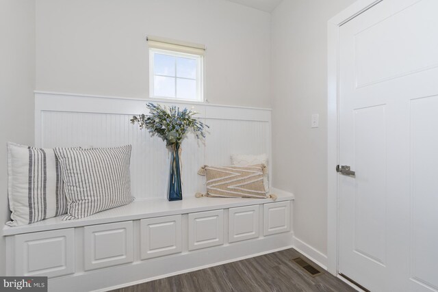 mudroom with dark hardwood / wood-style flooring