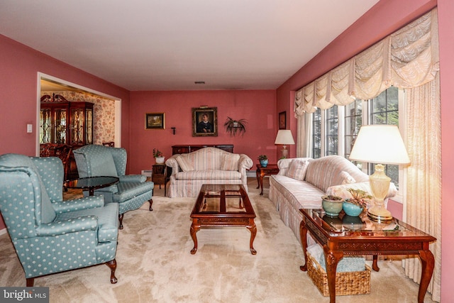 living room featuring carpet