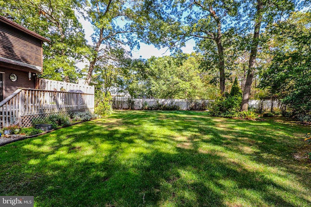 view of yard with a wooden deck