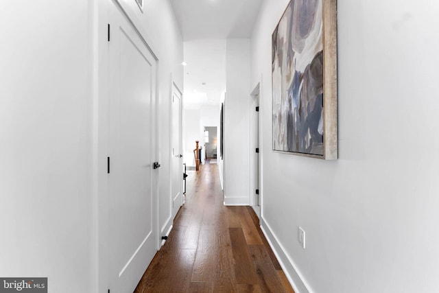 hallway with dark wood-type flooring