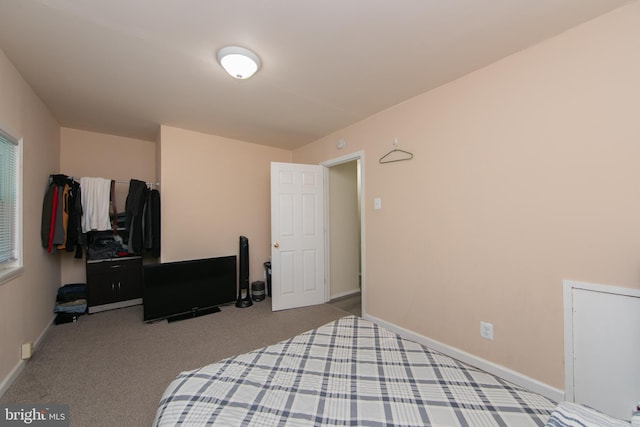 bedroom with light colored carpet