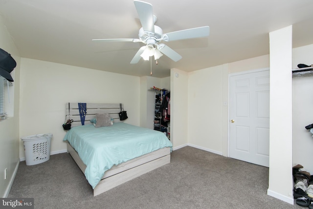 bedroom featuring carpet floors and ceiling fan