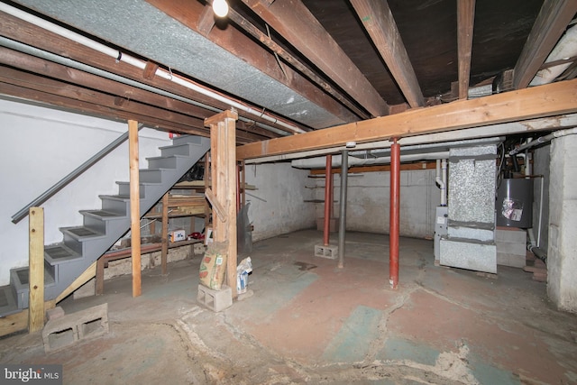 basement featuring heating unit