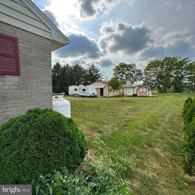 view of yard with a shed