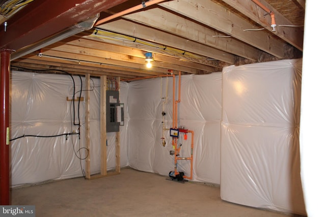 basement with electric panel