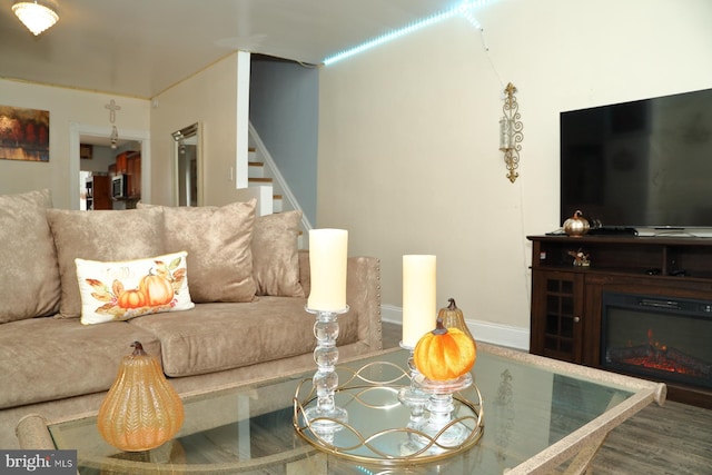 living room with hardwood / wood-style floors