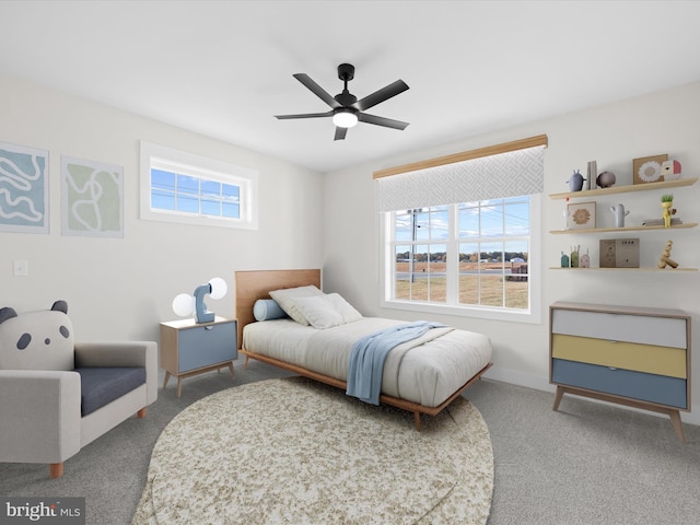 bedroom with carpet flooring and ceiling fan