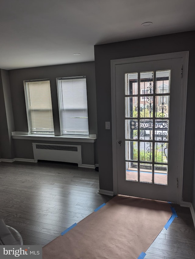 entryway featuring wood-type flooring and radiator