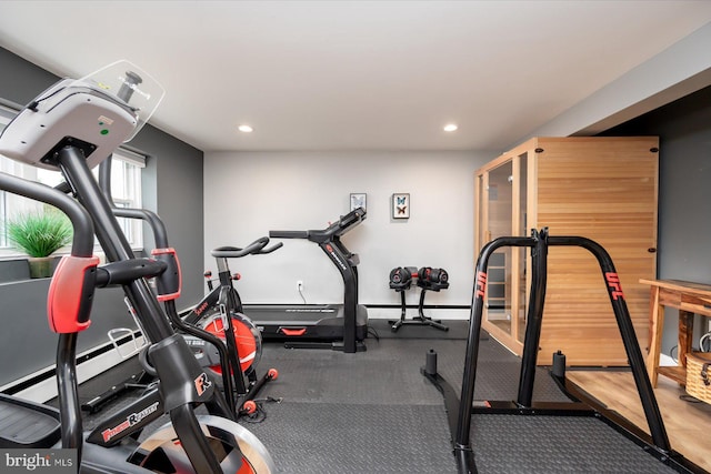 workout area featuring recessed lighting