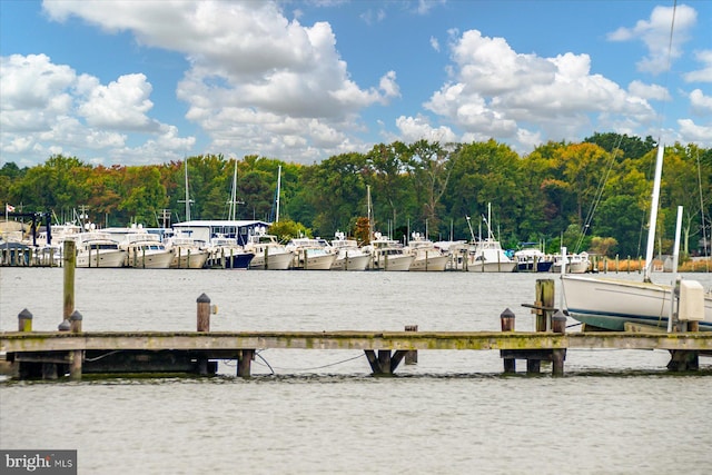 view of dock featuring a water view