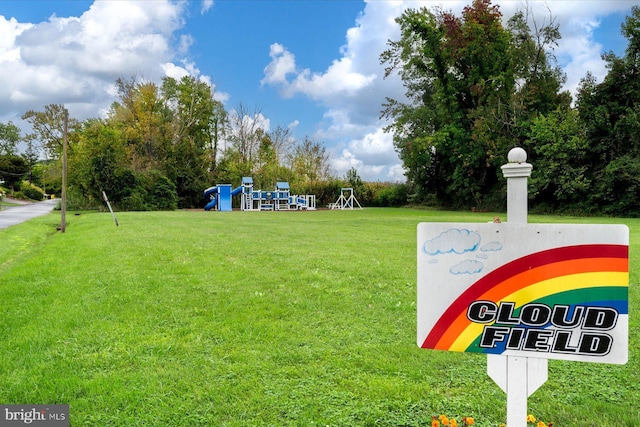 view of property's community with a lawn