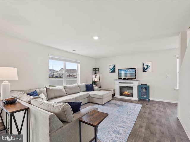 living room with hardwood / wood-style flooring