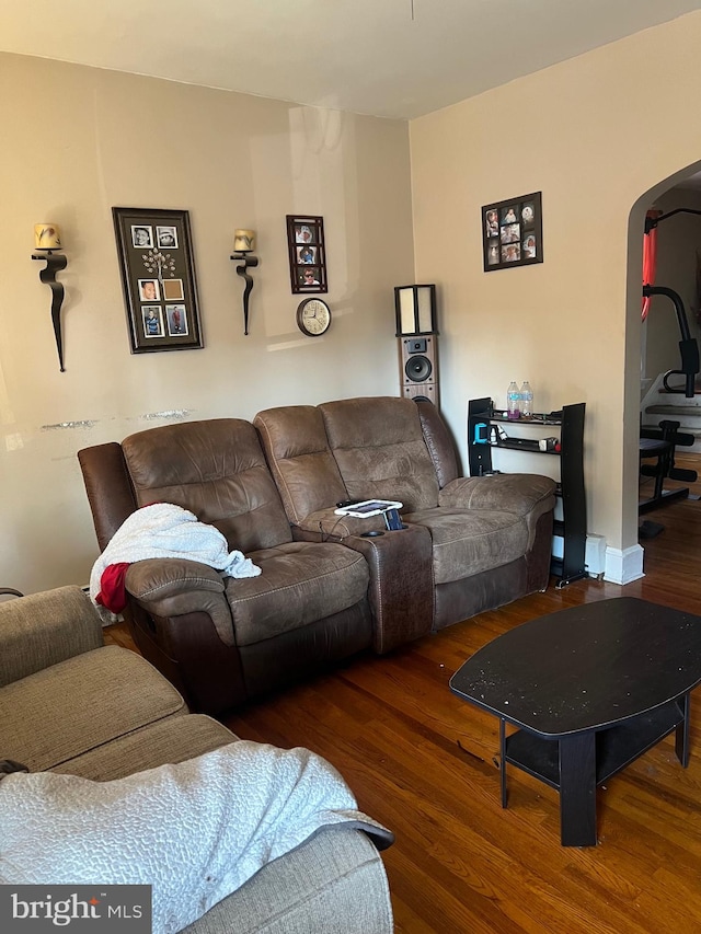 living room featuring dark hardwood / wood-style flooring