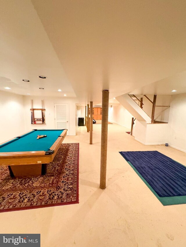 recreation room featuring concrete flooring and billiards