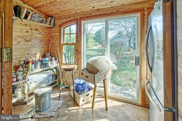 living area with wooden ceiling