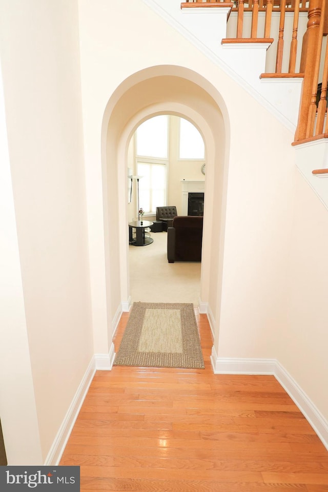 hallway featuring light wood-type flooring