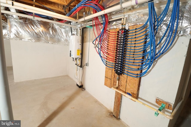 basement featuring water heater