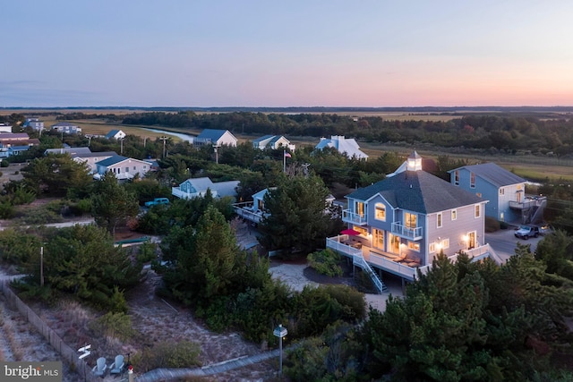 view of aerial view at dusk