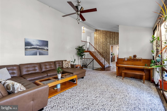 living room featuring ceiling fan