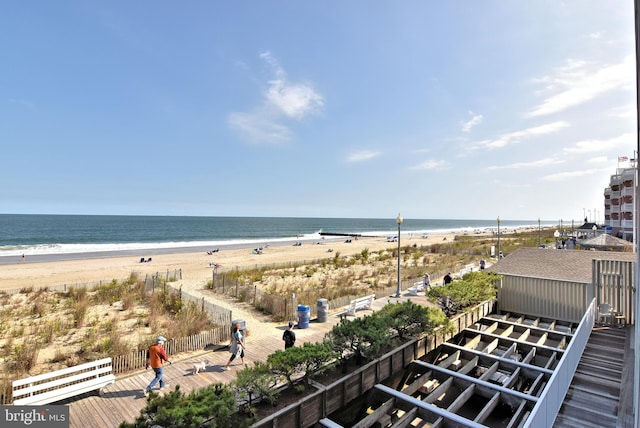 view of water feature featuring a beach view