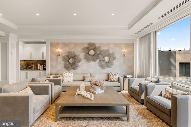 living room featuring ornamental molding