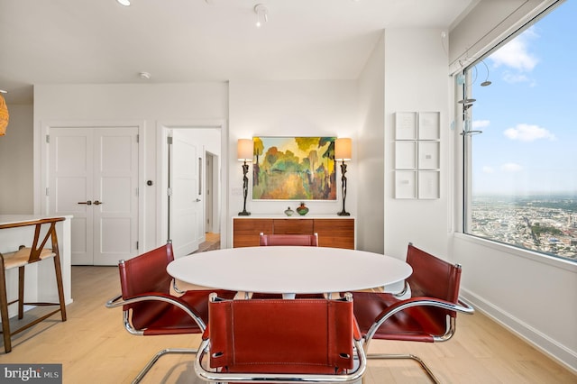 dining area with light hardwood / wood-style floors