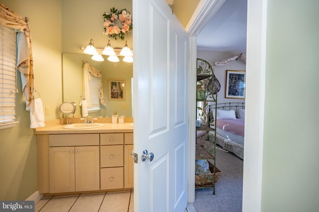 bathroom with vanity and tile patterned floors