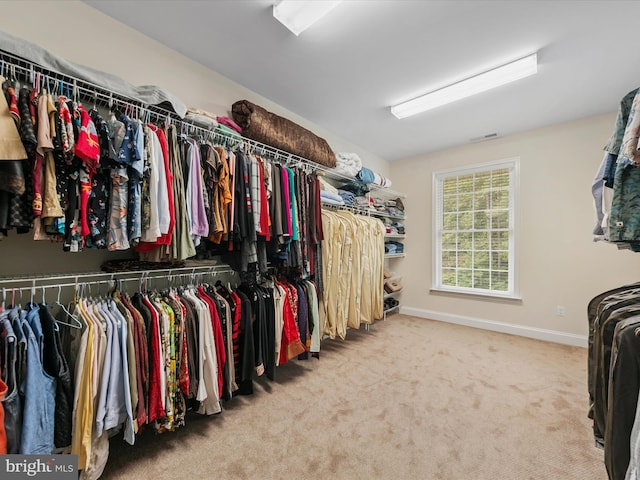 spacious closet featuring light carpet