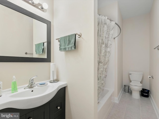 full bathroom with tile patterned flooring, vanity, toilet, and shower / tub combo