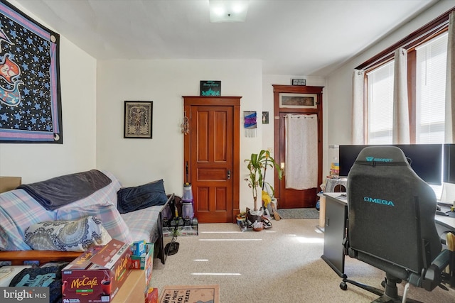 view of carpeted office space