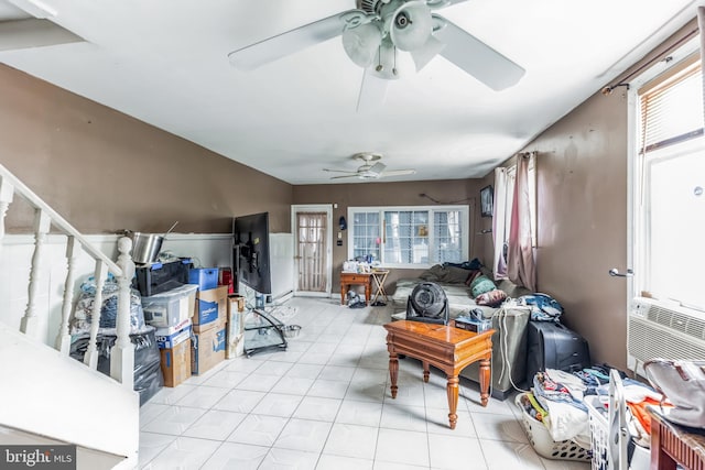 living room featuring ceiling fan