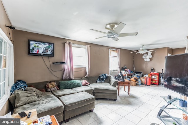 living room featuring ceiling fan