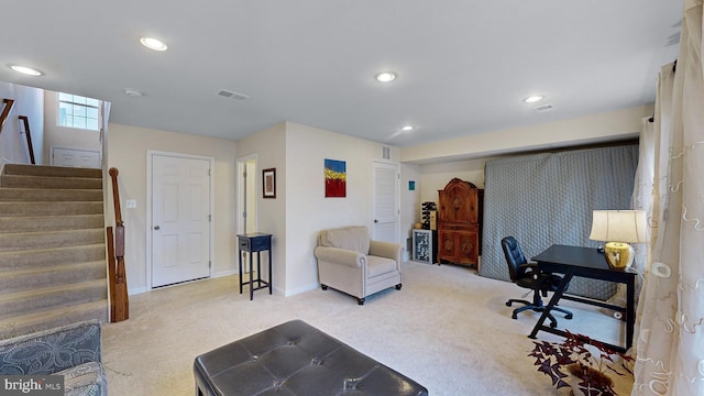 view of carpeted home office