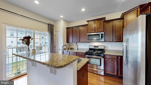 kitchen featuring light hardwood / wood-style flooring, appliances with stainless steel finishes, and plenty of natural light