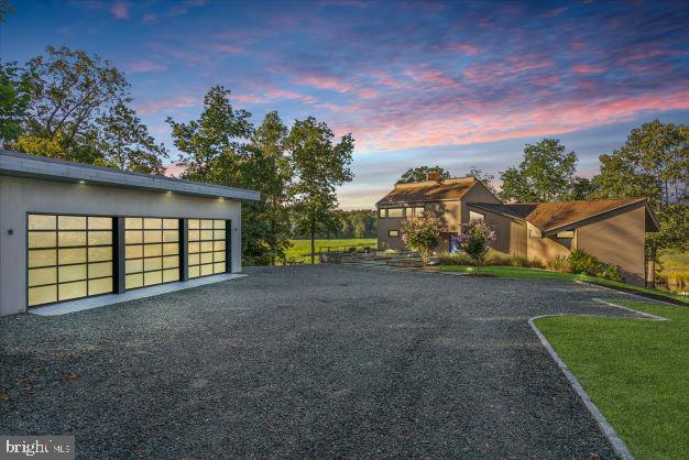 exterior space with a garage