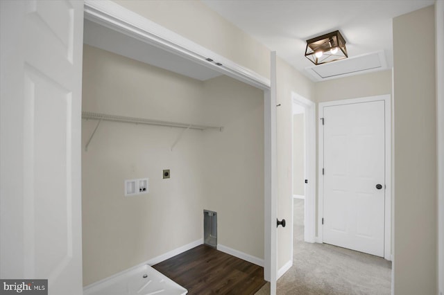 laundry room featuring hookup for a washing machine, carpet floors, and hookup for an electric dryer