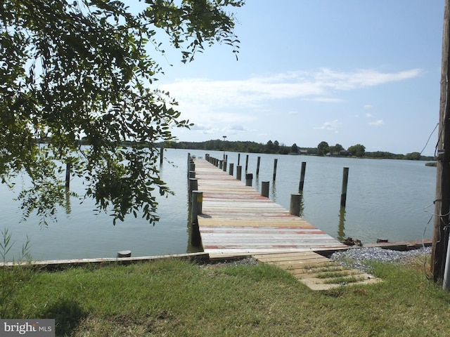 view of dock with a water view