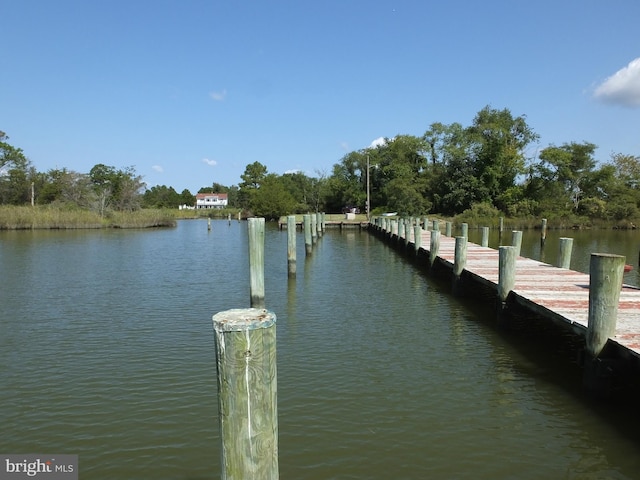 view of dock with a water view