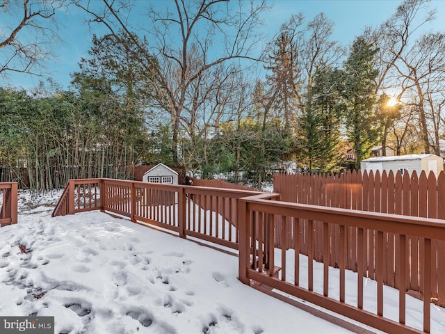 view of snow covered deck