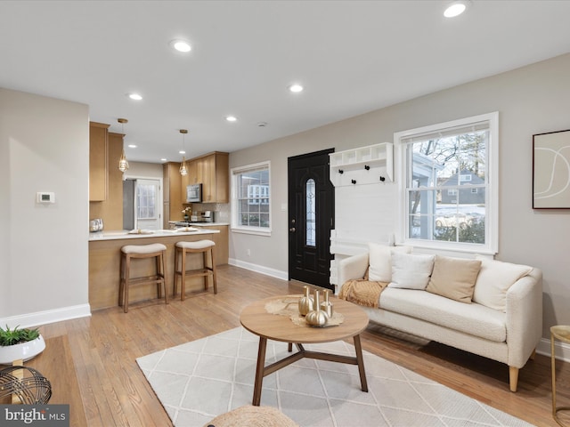 living room with light hardwood / wood-style floors