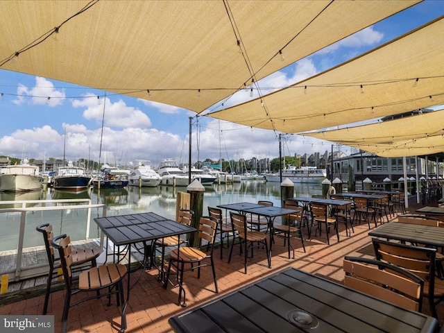 deck featuring a water view