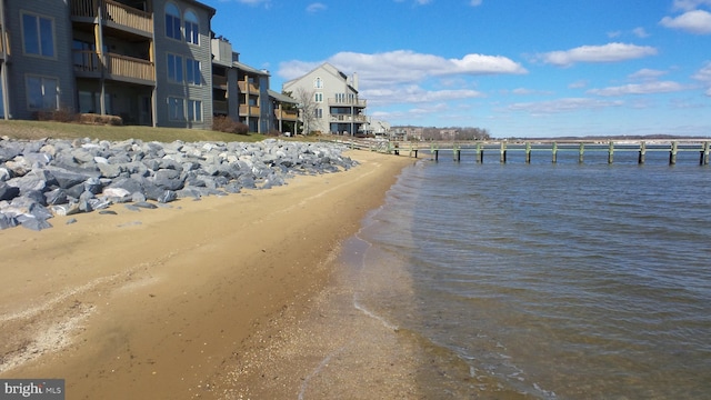 view of water feature with a view of the beach