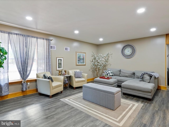 living room featuring dark hardwood / wood-style flooring