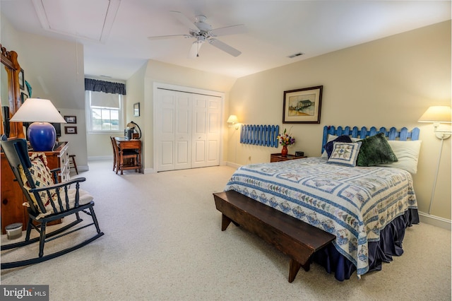 bedroom featuring a closet and ceiling fan